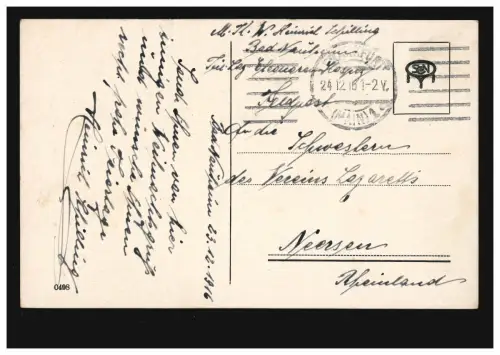 Feldpost Teil-Lazarett Eleonoren-Hospiz Bad Nauheim, FRANKFURT/MAIN 24.12.16