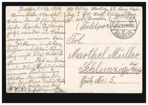 AK Landschaft mit Mann im Kahn und Haus als Feldpostkarte DRESDEN 14.6.1917 