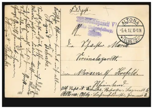 Feldpost BS Reservelazarett VI - Abt. Behrenfelderstraße ALTONA 54.4.1917 af Ak