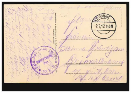 Poste de terrain BS camp de recrues de champ 751 / 10 E.D. sur AK vase de fleurs 2.7.1917