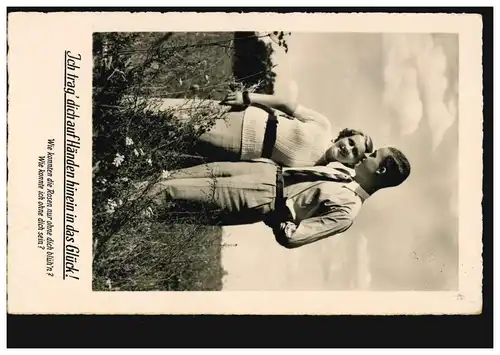 Schweiz Feldpost HAUB. BTTR. 165, auf Foto-AK Ich trag dich auf Händen, um 1935