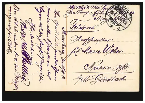 Poste de terrain de l'infanterie de remplacement Rgt. 66 vers Neersen, MERSEBURG 22.4.1916