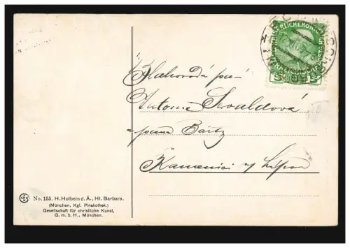Künstler-AK H. Holbein d.Ä. Gemälde Hl. Barbara, NIZBOR / NISCHBURG 12.6.1909