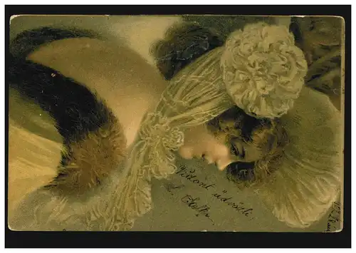 Hongrie Artiste-AK Femme avec chapeau, carte postale locale BUDAPEST 72 - 26.6.1902