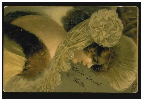 Hongrie Artiste-AK Femme avec chapeau, carte postale locale BUDAPEST 72 - 26.6.1902