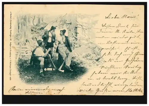 Künstler-AK Holzfäller machen Pause, gelaufen nach SCHRUNS 13.10.1903