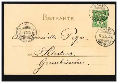 AK Artiste Mme Hut Stock, BASEL 11.9.1901 après KLOSTERPLATZ 12.9.01