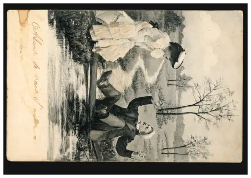 Belgien AK Liebespaar: Mann sitzend auf brechendem Steg, ANDERLUES 20.11.1903