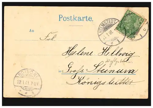 AK Liebespaar mit Hund am Gartenzaun, HELMSTEDT 21.1.1901 nach ROTTORF 22.1.01