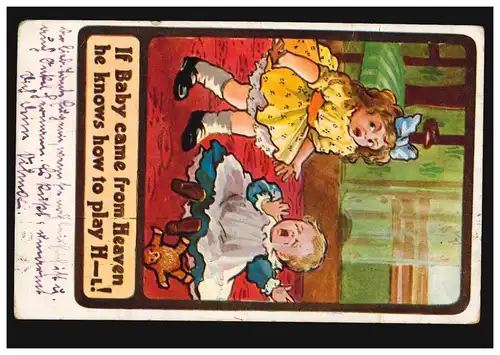 Großbritannien Künstler-AK: Mädchen mit schreiendem Baby, MÜNCHEN 25.6.1911