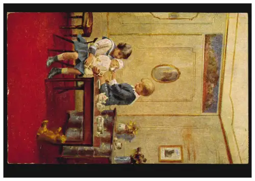 Carte d'artiste: Enfants au jeu de poupées - Parents, Maison-Haut 1920