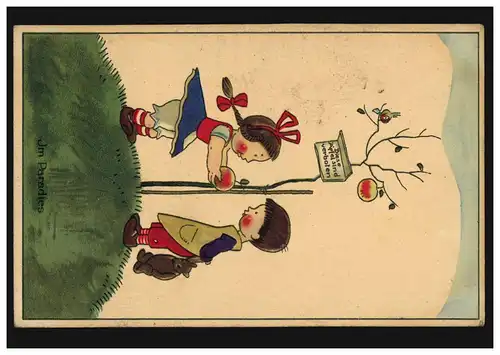 Künstler-AK: Kinder beim Spielen - Im Paradies, beschriftet 1923