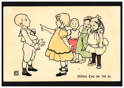 Künstler-AK: Kinderspiele - Müllers Esel der bist du. OLDENBURG 11.1.1908