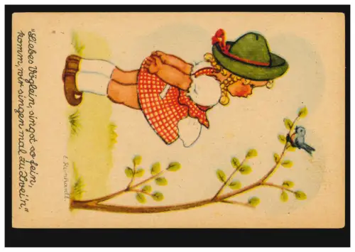 AK Artiste Elfriede Reinhardt: Fille avec un oiseau chantant, inutilisé