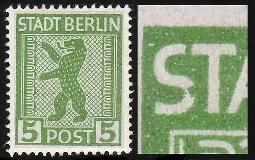 1 AA mit PLF XVI: Farbfleck im S von STADT, Feld 60 / A-C, postfrisch **