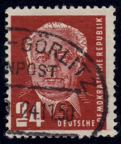 252II Pieck 24 Pf, mit PLF II eckige 2, gestempelt Bahnpost, Befund Paul BPP 