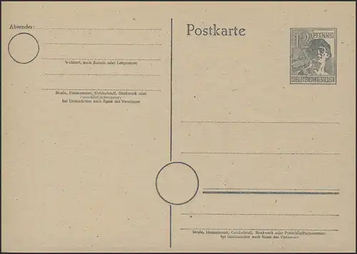 P 962a ouvriers 12 pfennig gris bleu, post-frais