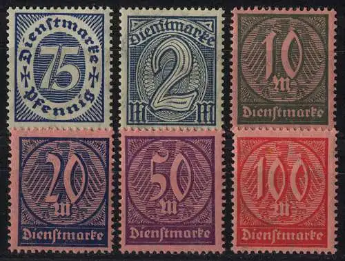 69-74 Dienstmarken Wertziffern 1922 - 6 Werte, Satz **