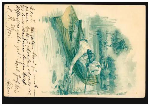 AK Artiste femme ramasse des nénuphars, NOUVEAUPINE 20.8.01 après CHARLOTTEBURG 20.8.01