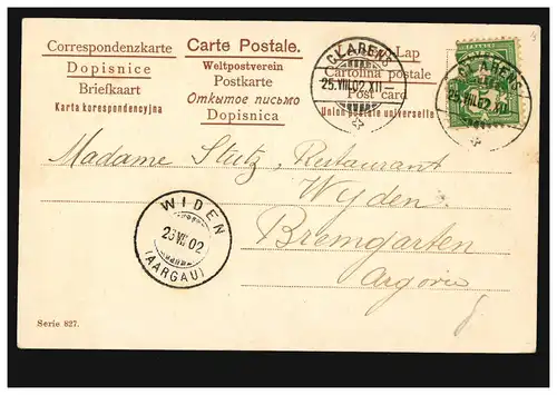 AK fil d'artiste avec roue de fil CLARENS 25.8.1902 selon WIDEN (AARRAGAU) 26.8.