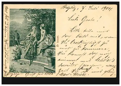 AK Artiste dans le parc: Il arrive! STEGLITZ 7.7.1904 à BERLI 8.7.04