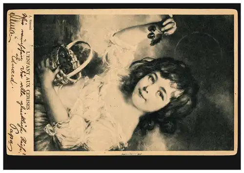 Künstler-AK J. Russel: Kind mit Kirschen - l'enfant aux Cerises, nach BADEN 1902