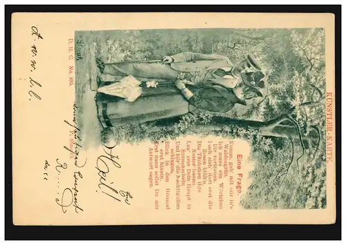Künstler-AK P. Staerck: Liebespaar im Wald - Eine Frage. FLORIDSDORF 26.5.1910