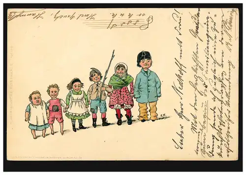 Künstler-AK Kinderparade, ZÜRICH (PREDIGERPLATZ) 6.11.1904 nach Bulgarien