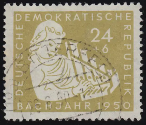 275 Bach 24 Pf mit PLF Strich durch T von DEMOKRATISCHE, BITTERFELD 26.6.50