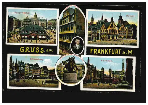 AK Gruss aus Frankfurt/Main: 6 Bilder und Goethe-Portrait, DARMSTADT 5.3.1926