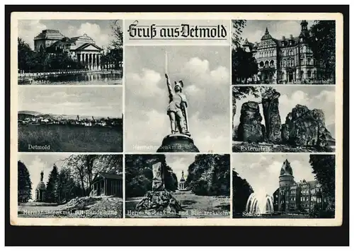 AK Gruss aus Detmold: 8 Bilder mit Hermannsdenkmal, ungebraucht