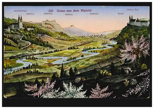 AK Gruss de la vallée du Main: Panorama Spitzberg Veitberg Staffelstein Château de Banz