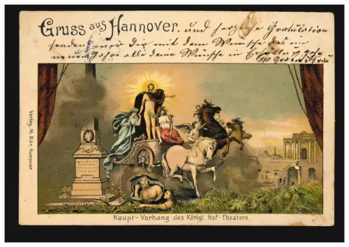 AK Gruss aus Hannover: Hauptvorhang des Königl. Hof-Theaters, gelaufen 