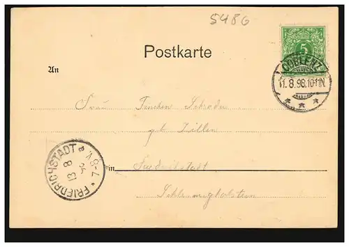 AK Gruss aus Altenahr: Totalansicht, COBLENZ 11.8.1898 nach FRIEDRICHSTADT 13.8.