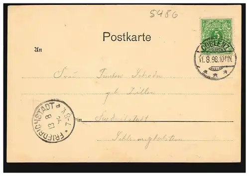 AK Gruss de Altenahr: vue totale, COMLENCE 11.8.1898 vers FRIEDRICHSTADT 13.8.