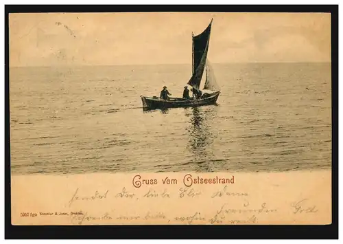 AK Gruss de la plage de mer Baltique: bateau de pêche à la masse, à CHARLOTTTENBURG
