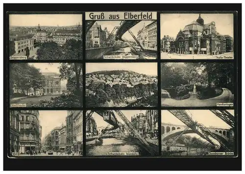 AK Gruss aus Elberfeld mit 9 Fotos, Schwebebahn, ungebraucht