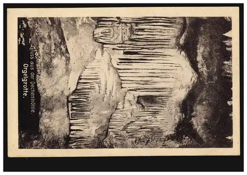 AK Gruss aus der Dechenhöhle: Orgelgrotte, GRÜNE (WESTF.) 23.6.1909