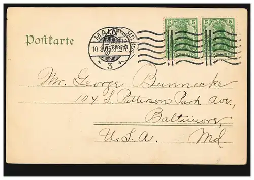 AK Gruss de Mayence: Hirondelle avec lettre et panorama aux États-Unis, 10.8.1905