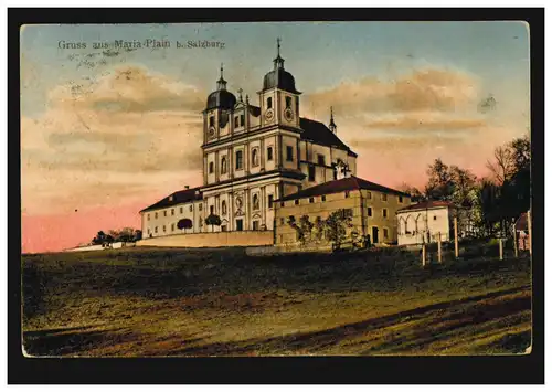 Österreich AK Gruss aus Maria-Plain bei Salzburg, KASERN 15.8.1910 nach Luzern