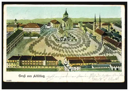 AK Gruss aus Alötting: Panorama zum Markt, 4.5.1906 nach KIENBERG Obb. 4.5.06