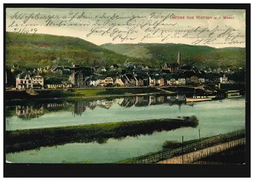 AK Gruss aus Wehlen an der Mosel: Panorama, BERNKASTEL-KUES 21.10.1909
