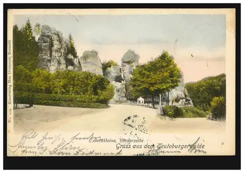 AK Gruss aus dem Teutoburgerwalde: Externsteine Vorderansicht, HORN (LIPPE) 1908