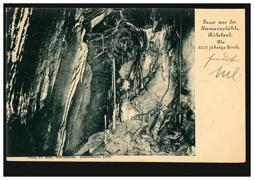 AK Gruss aus der Hermannshöhle Rübeland: Die 8000jährige Säule, BROCKEN 6.9.1903