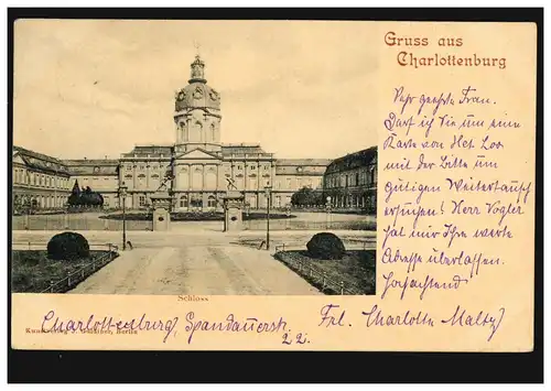 AK Gruss aus Charlottenburg: Schloss, CHARLOTTENBURG 5 - 29.7.1902 nach Holland