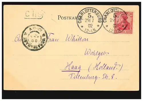 AK Gruss de Charlottenburg: Château, CHARLOTENBURG 5 - 29.7.1902 vers la Hollande