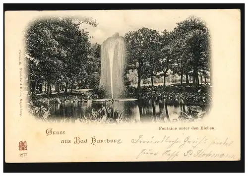 AK Gruss aus Bad Harzburg: Fontaine unter den Eichem 12.8.1901 AK-O GERINGSWALDE