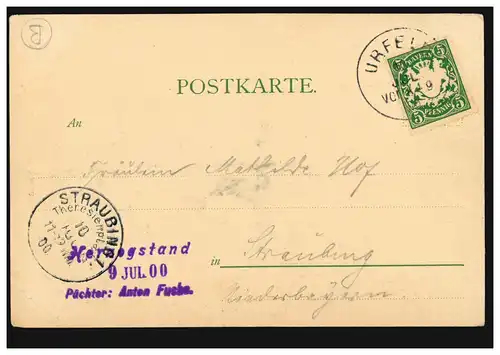 AK Gruss vom Herzogstand, URFELD 10.7.1900 nach STRAUBING Theresienplatz 10.700.