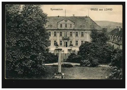 AK Gruss aus Lemgo: Gymnasium, 9.10.1912 nach Bremen 