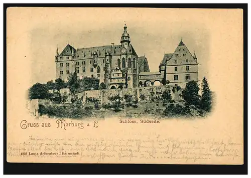 AK Gruss aus Marburg / Lahn: Schloss. Südseite, 20.5.1900 nach HANNOVER 21.5.00